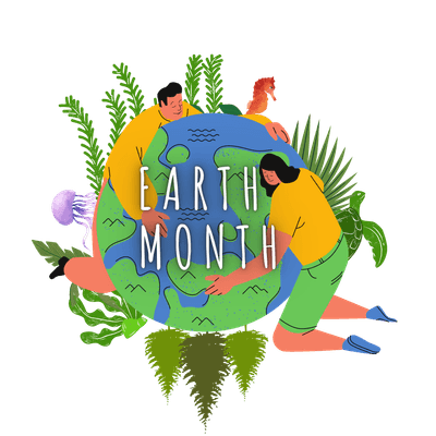 Illustration of two figures hugging the earth.