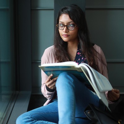 A student reading a book