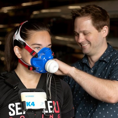 Student wearing medical equipment