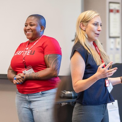 Two students giving speeches