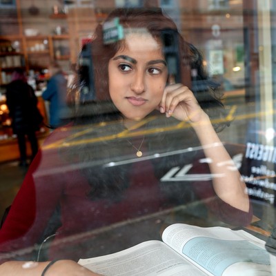 A student reading a book