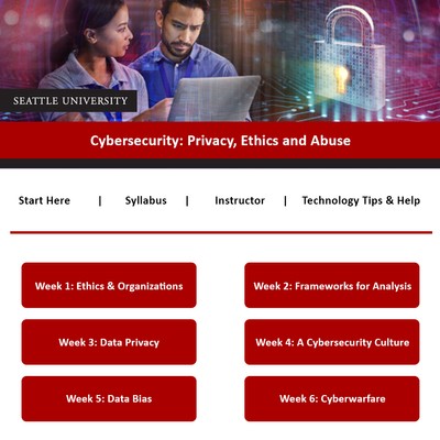Screenshot of Canvas course with six tiles of sample week course topics