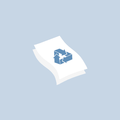 Graphic of paper with blue recycle sign