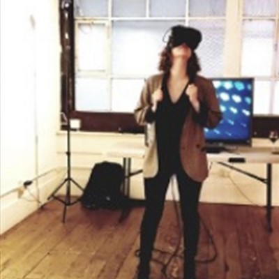 Leah St Lawrence wearing virtual reality headset