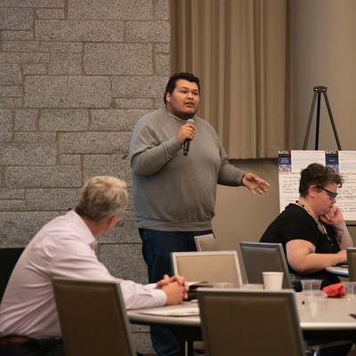 Student presenting research