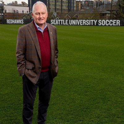 Pete Fewing standing on soccer field