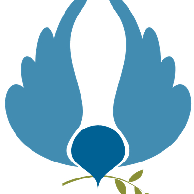 Graphic of a blue dove carrying a spring with its beak