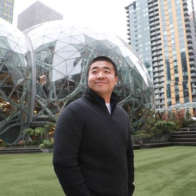 Graduate Computer Science Student in front of Amazon Spheres