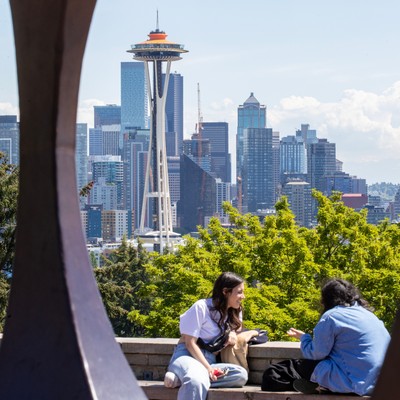 The Seattle Space Needle seen along the city skyline.