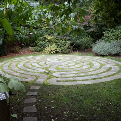 Labyrinth surrounded by trees.