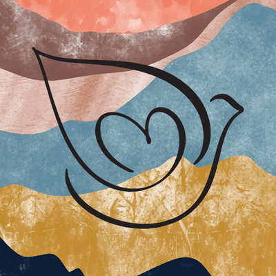 Dove silhouette on a background of textured mountains