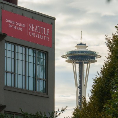 Cornish College building and the Space Needle