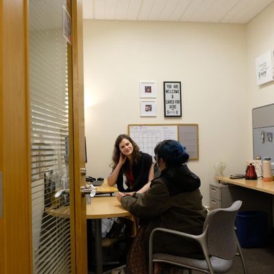 Student sitting during an adivising session