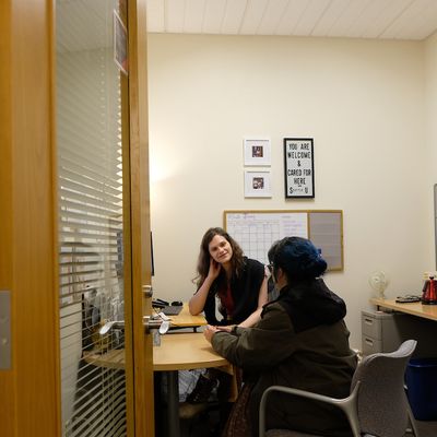 Student sitting during an adivising session