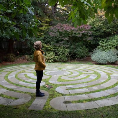 A woman looking at a beautiful labyrinth
