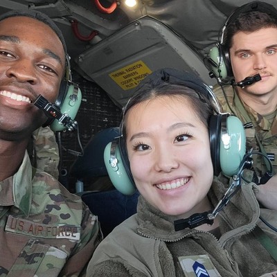 Air force personnel with headsets