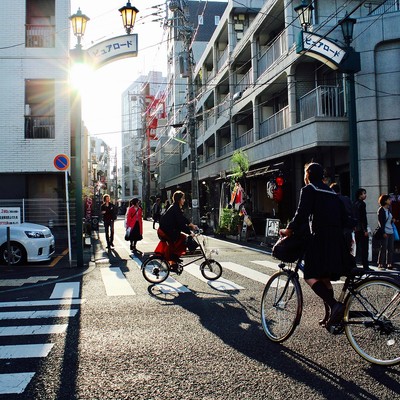 Bicyclists in Tokyo, Japan