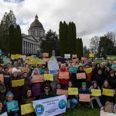 a group of students at a climate rally