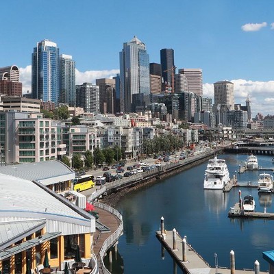 Seattle Waterfront on a blue sky day