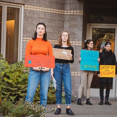 Students protest outside the Casey building