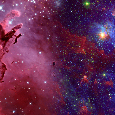 an image of stars in space with purple and blue hues