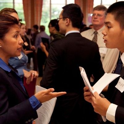 Student and Recruiter at Albers Career Fair