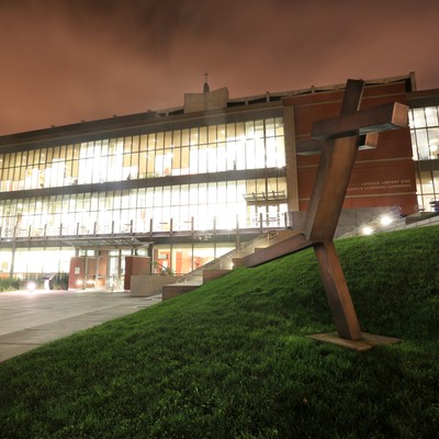 Lemieux Library at night
