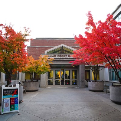 Pigott Building with Fall Foliage