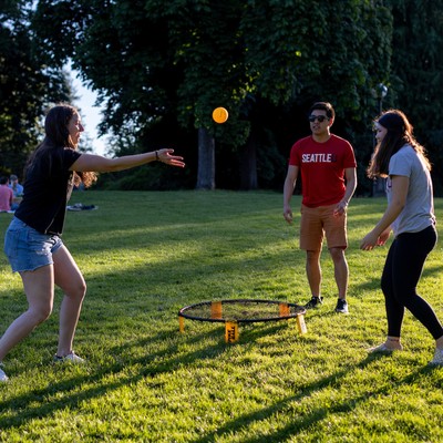 Students playing a game outside