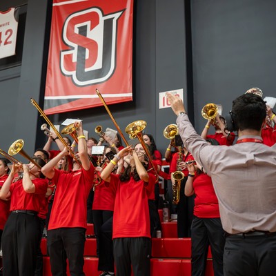 Students playing in a band