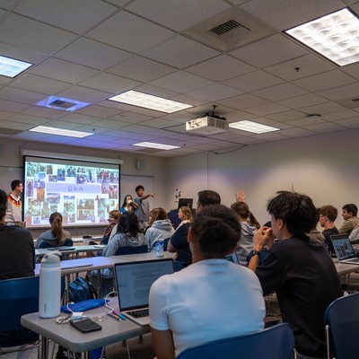 students giving a presentation in a classroom