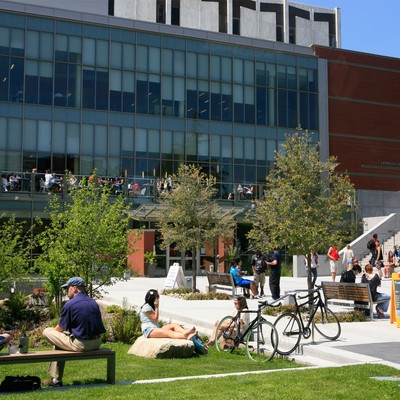 Students in front of the Library
