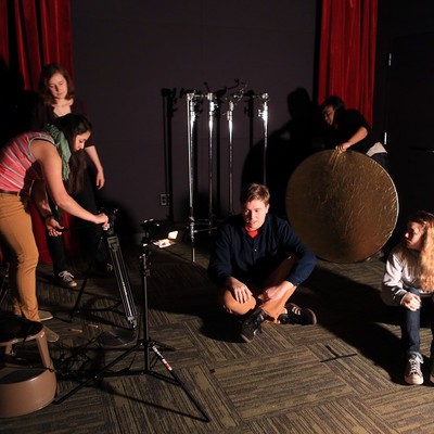 Students setting up equipment
