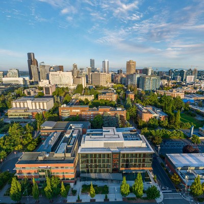 aerial view of campus and the city of Ӱ