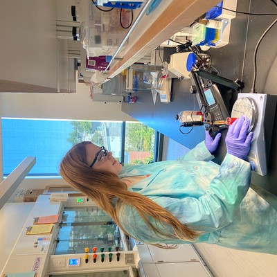 Student working in goggles