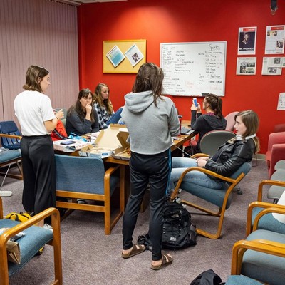 Students working in the Spectator News Room
