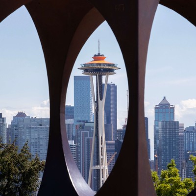 A framed shot of the Space Needle