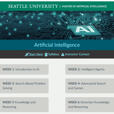 Screenshot of Online MS in Artificial Intelligence sample course.