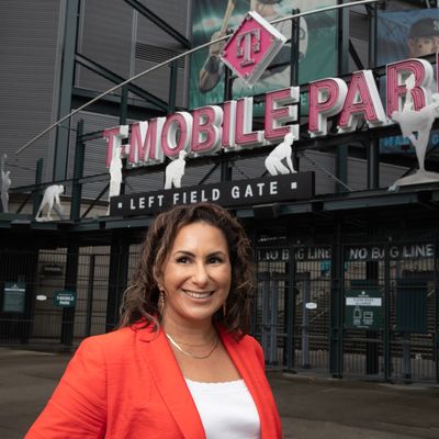 Kelli Rodriguez Currie in front of T-Mobile Park