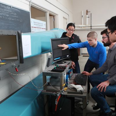 Students working on wind tunnel project