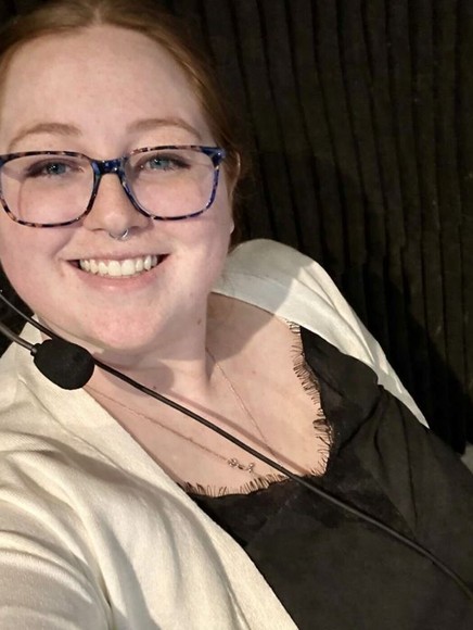 a woman wearing headphones