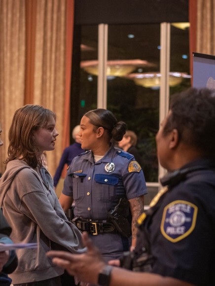 Local criminal justice employees meet with students at career fair