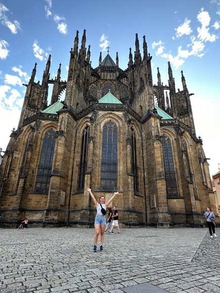 Cadet Childs in front of cathedral in Germany
