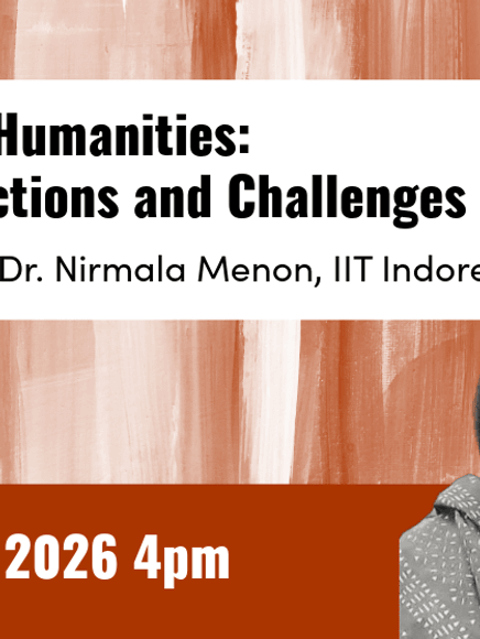 Banner with profile of Nirmala Menon for her talk