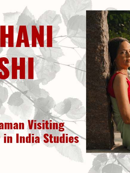 Announcing artist Tishani Doshi sitting against a tree