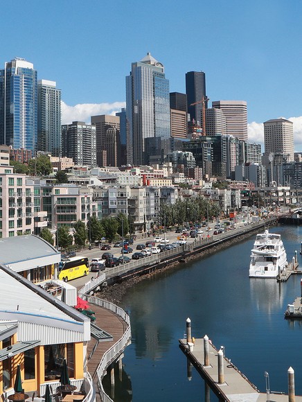 Seattle Waterfront on a blue sky day