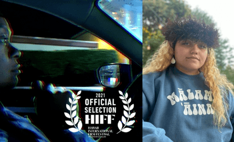 Composite of film poster and photo of Gaby Robinson