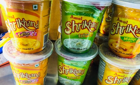 Containers of Amul Shrkhand