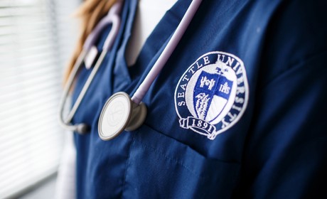 Close up of College of Nursing Scrubs