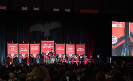 President Peñalver speaking to the audience at Convocation
